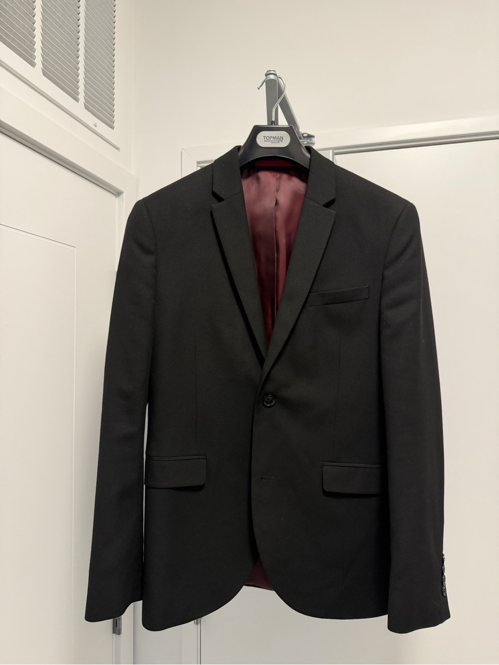 Topman Black Blazer with Burgundy Lining